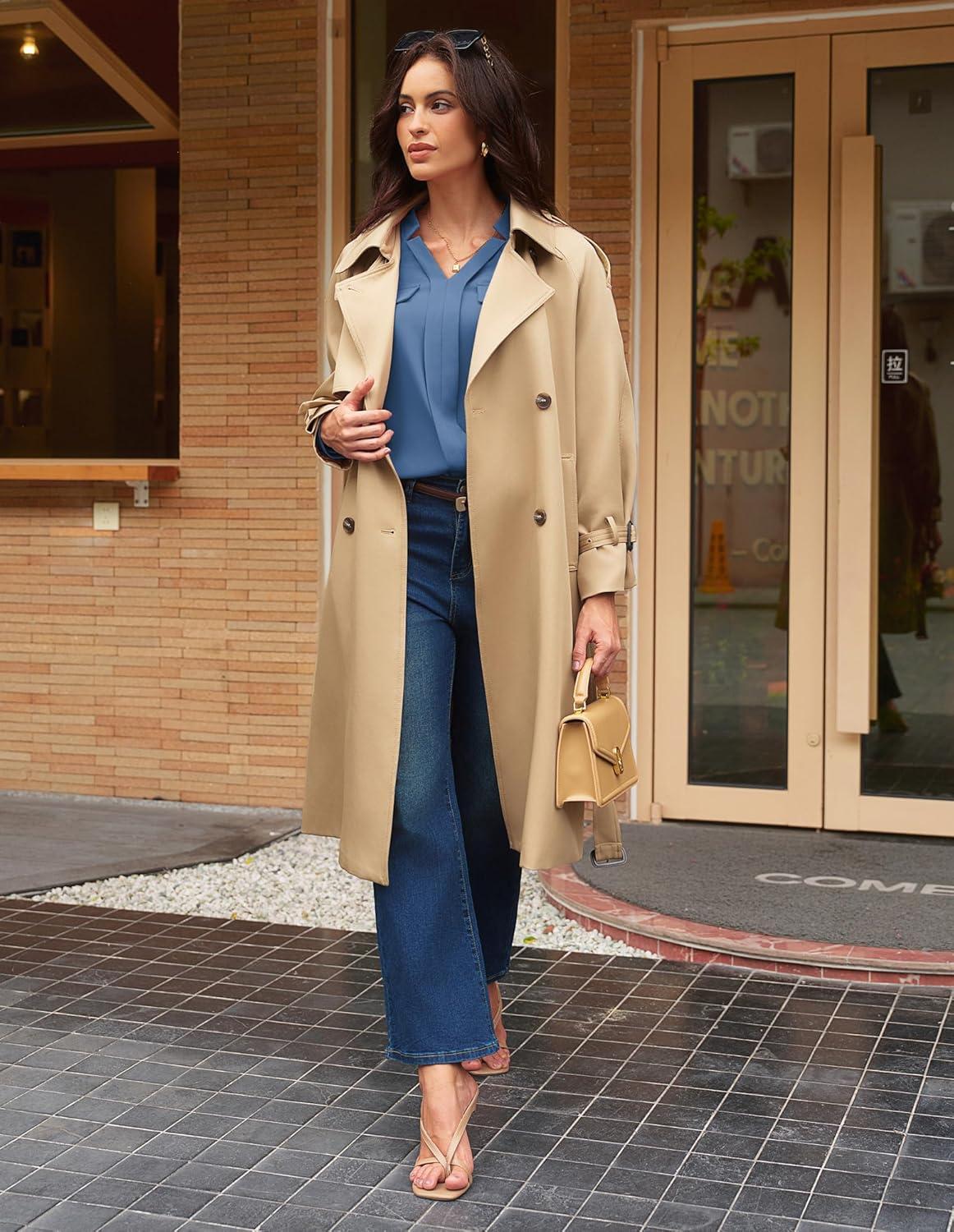 imageGRACE KARIN Long Sleeve Women Dressy Casual Tops Elegant Work Blouses Fall Outfits 2025 V Neck Business ShirtsGray Blue