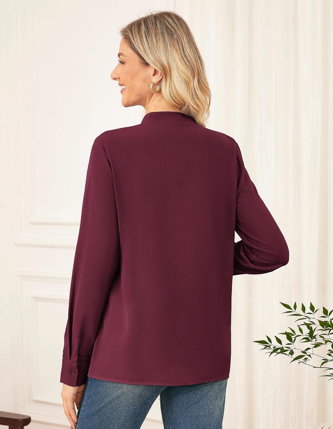 imageGRACE KARIN Long Sleeve Women Dressy Casual Tops Elegant Work Blouses Fall Outfits 2025 V Neck Business ShirtsWine Red