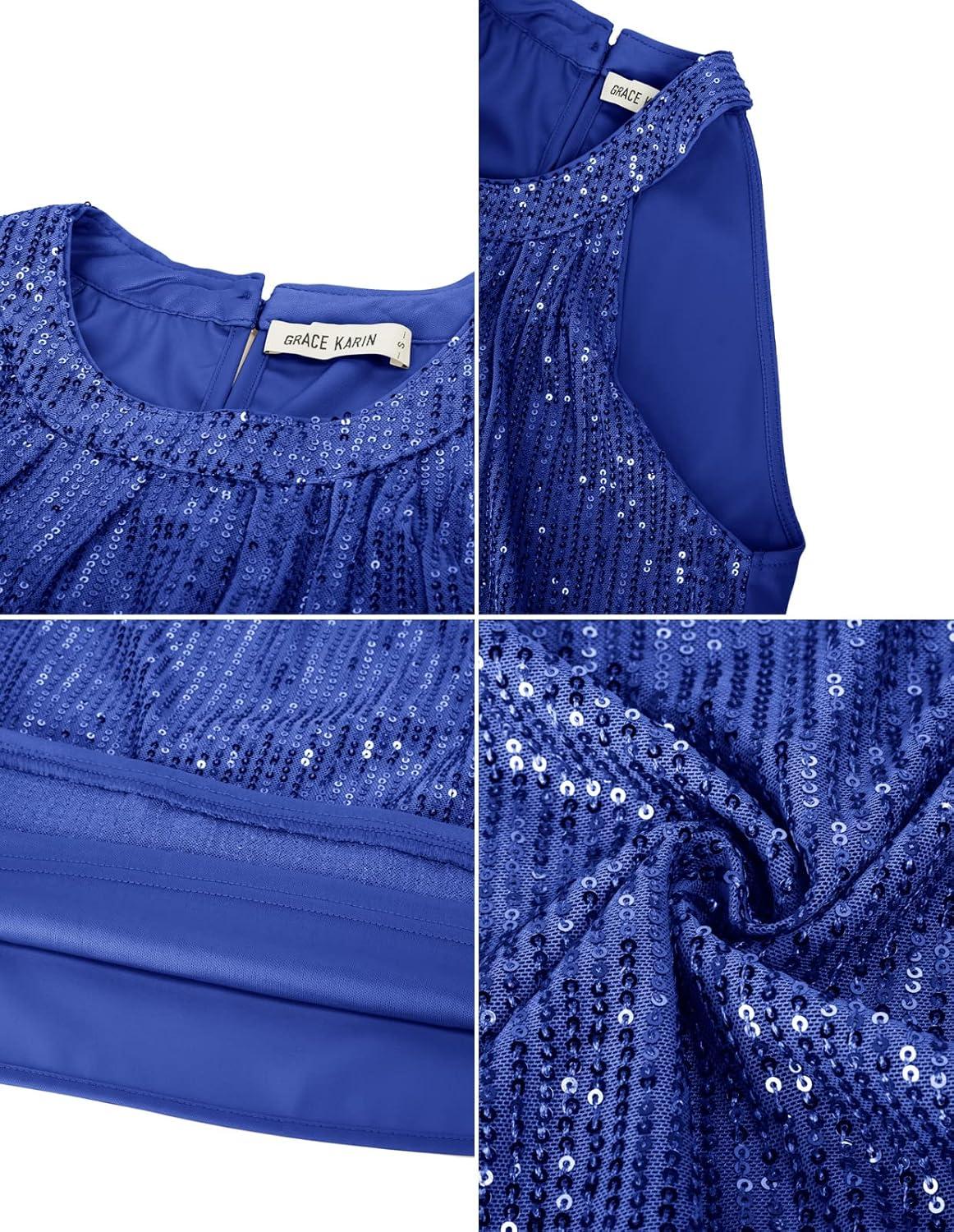 imageGRACE KARIN Sequin Halter Tops for Women Sleeveless Sparkly Shiny Tank Tops Ruched Flowy Sparkly Club Outfits Party ShirtRoyal Blue