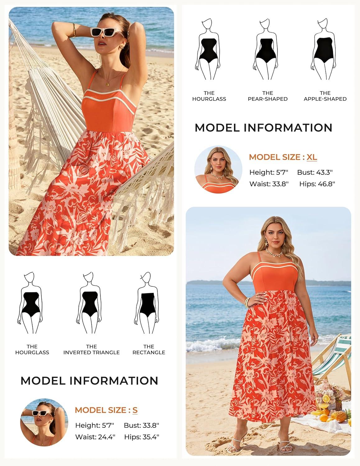 imageGRACE KARIN Summer Dresses for Women 2026Color Block Floral Maxi DressSpaghetti Strap A Line Dresses with PocketsOrange Floral