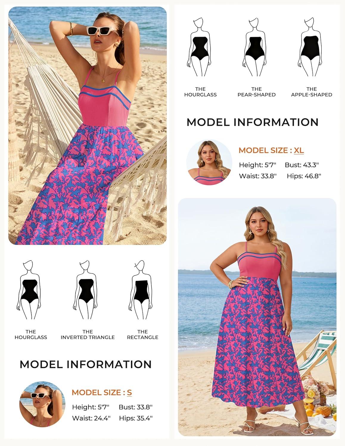 imageGRACE KARIN Summer Dresses for Women 2026Color Block Floral Maxi DressSpaghetti Strap A Line Dresses with PocketsPink Blue Floral