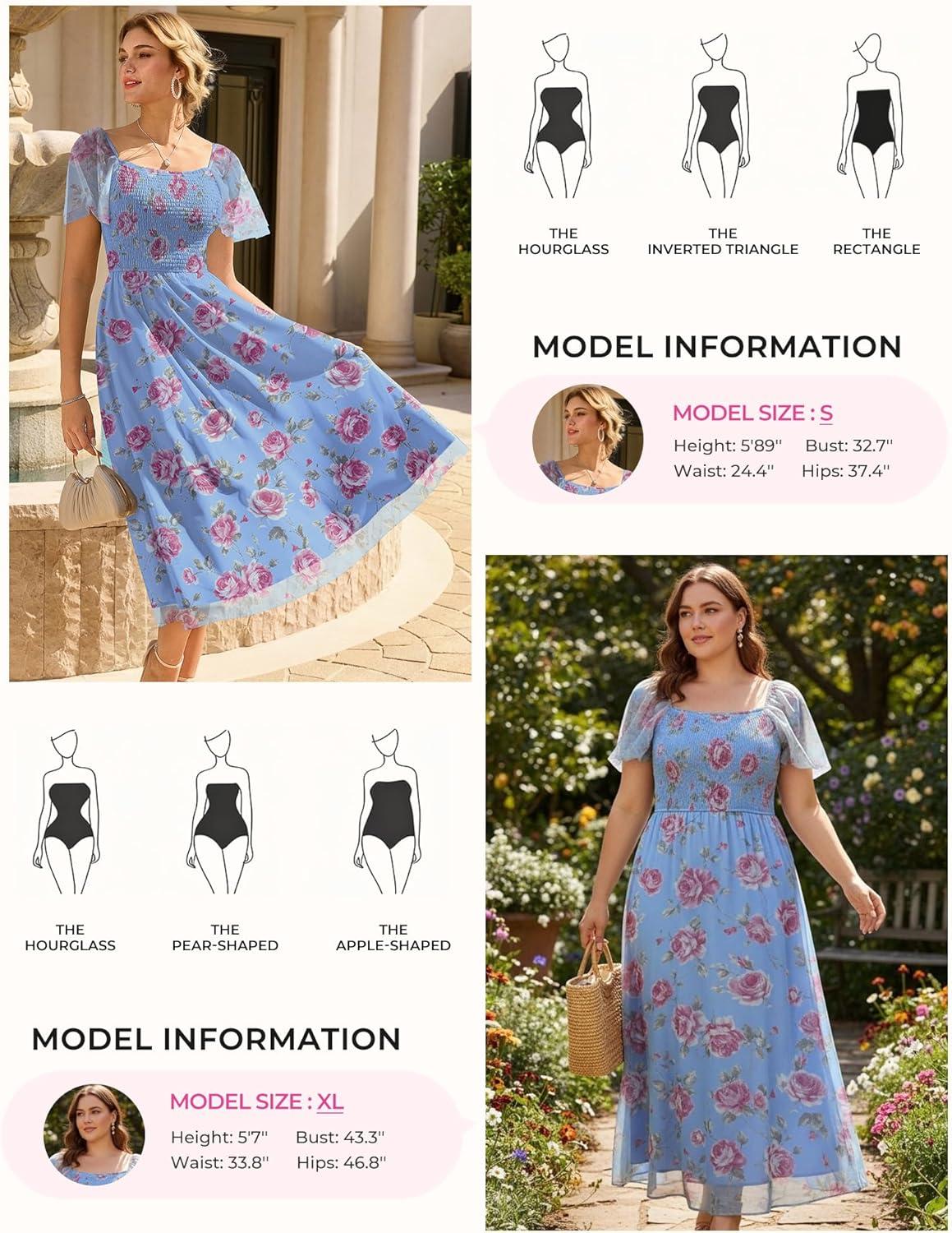 imageGRACE KARIN Summer Floral Maxi Dress for WomenSquare Neck Formal DressShort Sleeve Wedding Guest DressesFloral Blue
