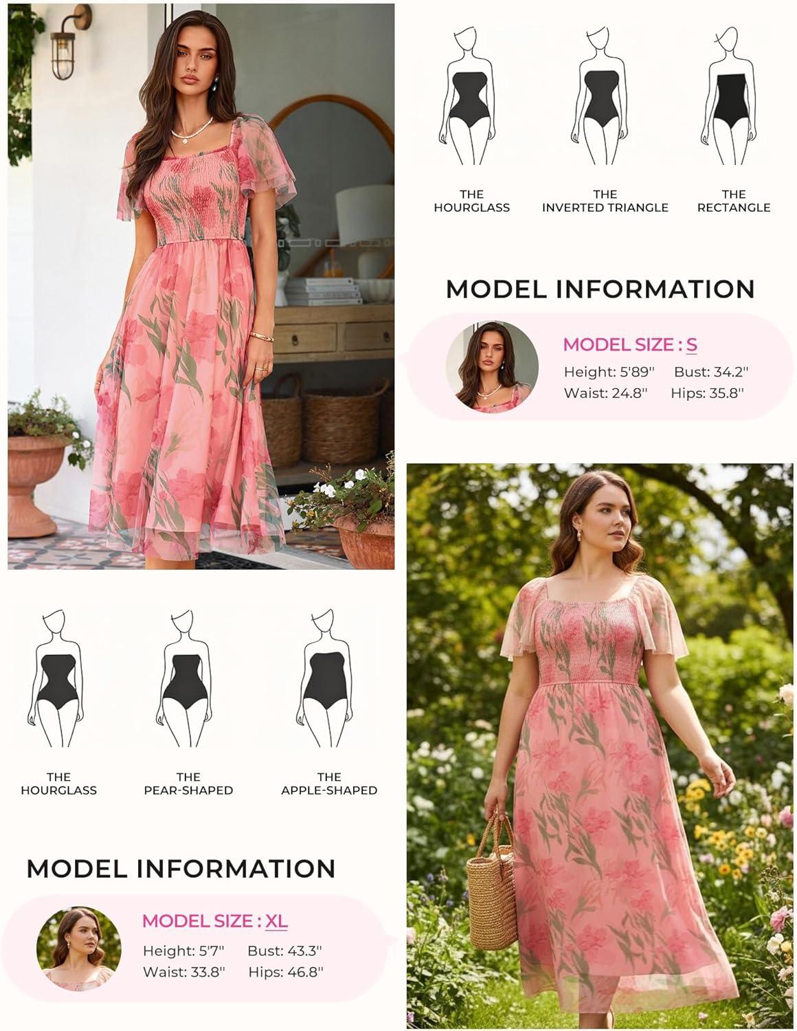 imageGRACE KARIN Summer Floral Maxi Dress for WomenSquare Neck Formal DressShort Sleeve Wedding Guest DressesFloral Orange Pink