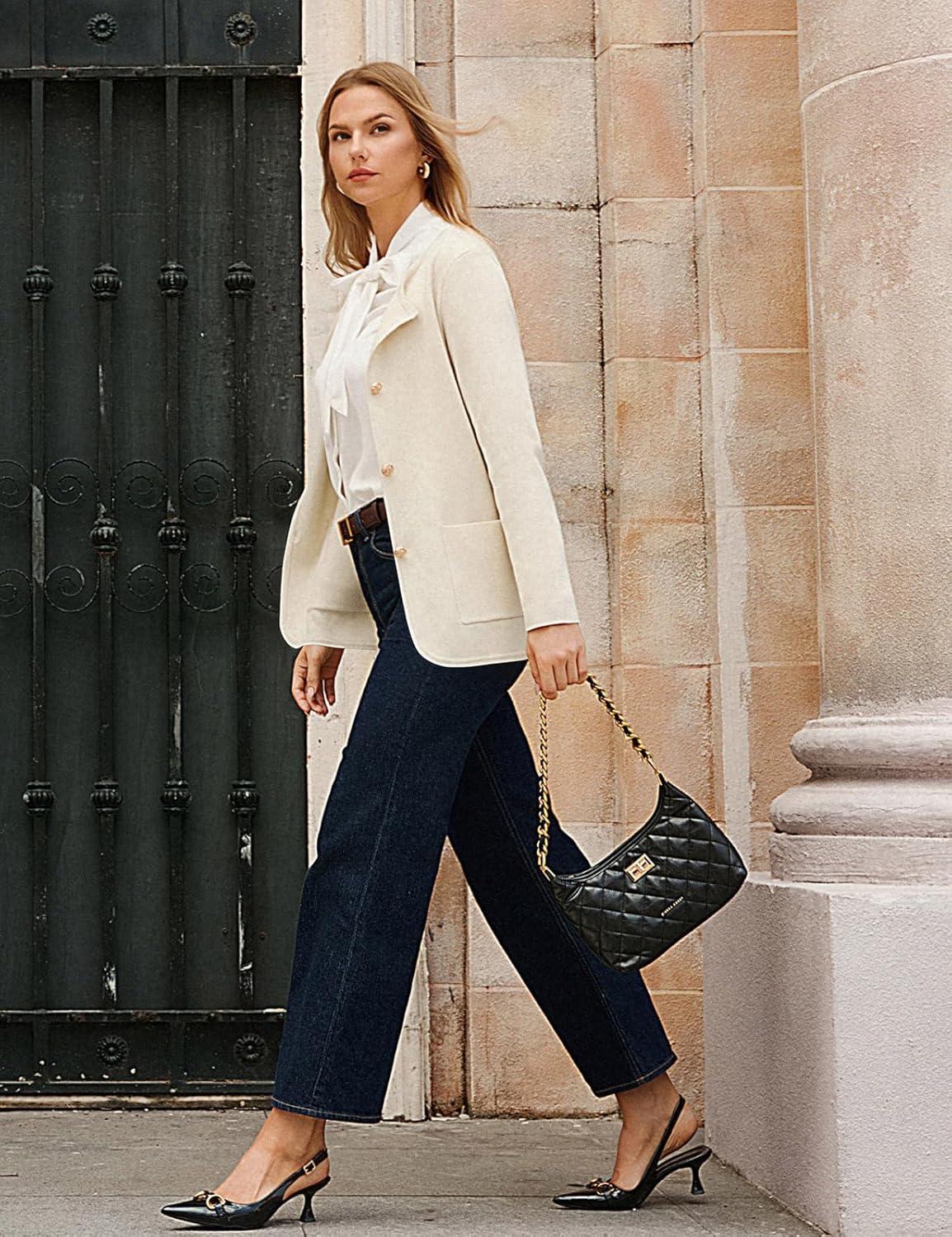 imageGRACE KARIN Sweater Blazers for Women 2025 Casual Button up Cardigan Sweater Open Front Knit Blazer Jacket with PocketsApricot