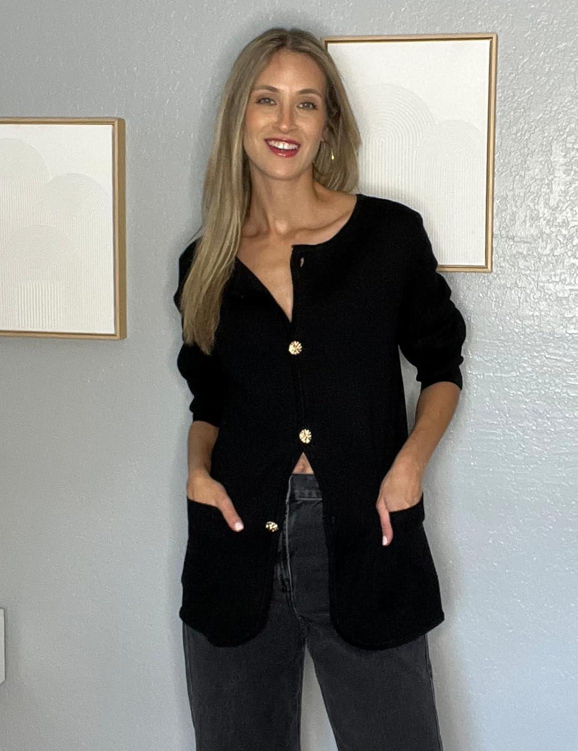 imageGRACE KARIN Sweater Blazers for Women 2025 Casual Button up Cardigan Sweater Open Front Knit Blazer Jacket with PocketsBlack