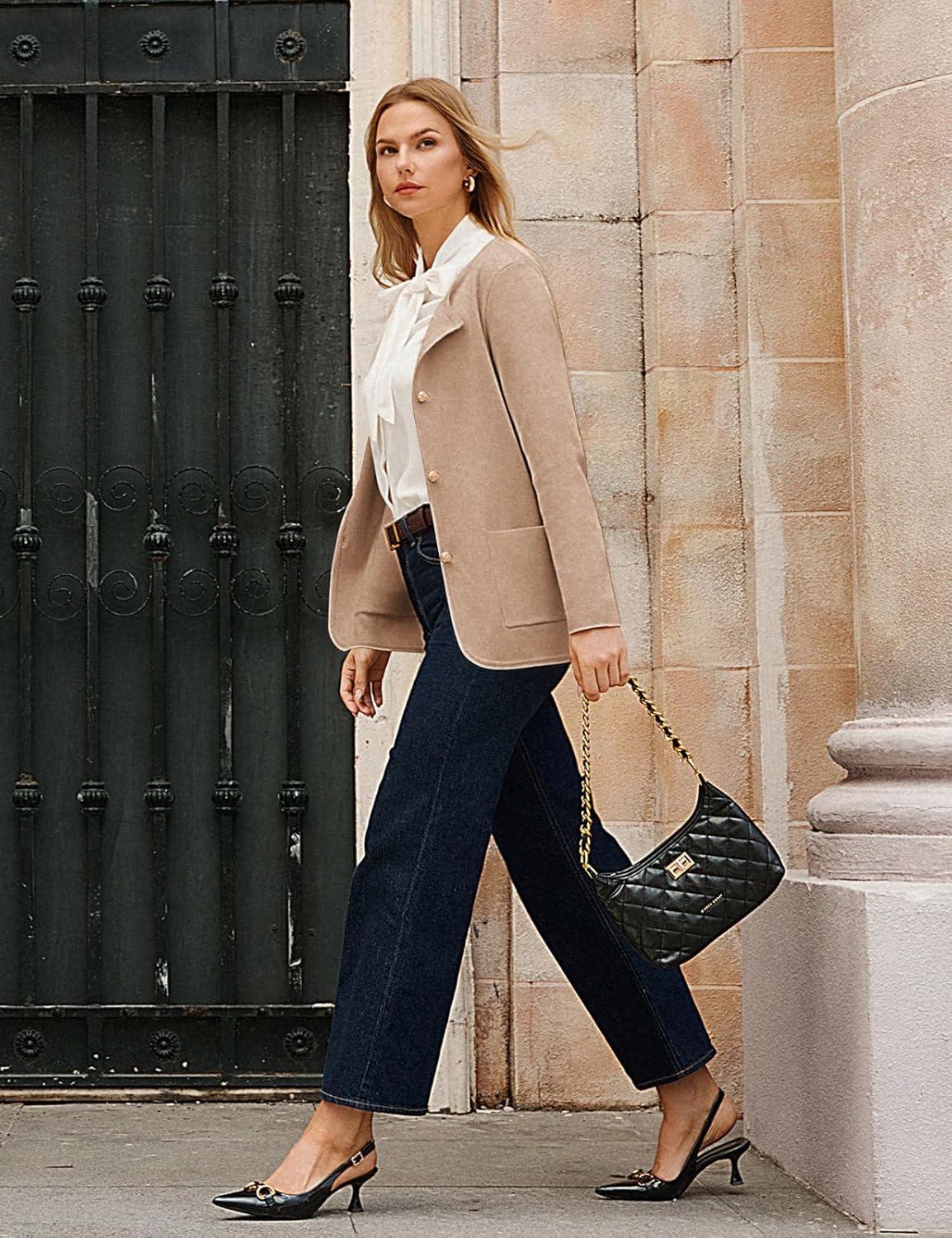 imageGRACE KARIN Sweater Blazers for Women 2025 Casual Button up Cardigan Sweater Open Front Knit Blazer Jacket with PocketsKhaki