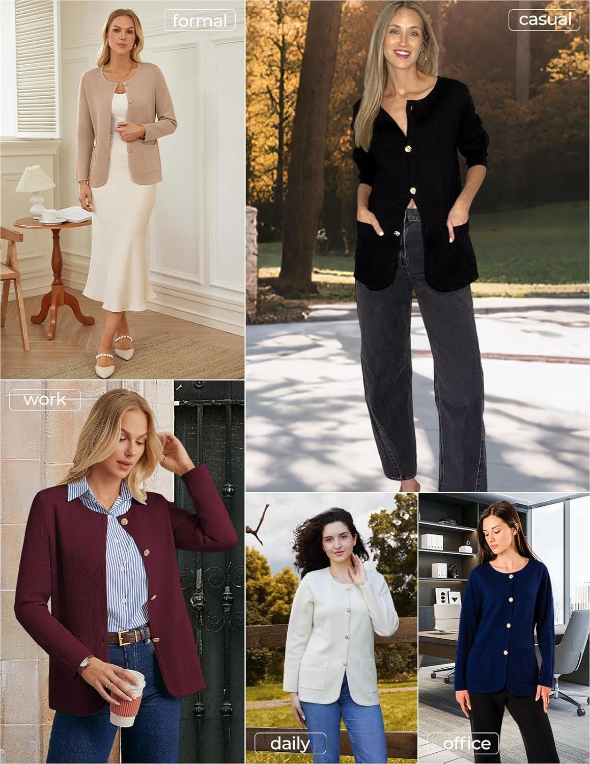 imageGRACE KARIN Sweater Blazers for Women 2025 Casual Button up Cardigan Sweater Open Front Knit Blazer Jacket with PocketsNavy Blue