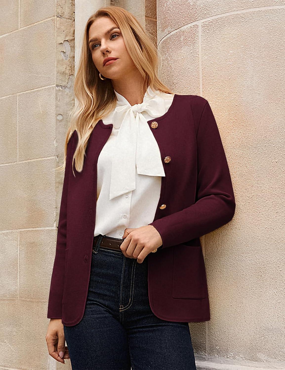imageGRACE KARIN Sweater Blazers for Women 2025 Casual Button up Cardigan Sweater Open Front Knit Blazer Jacket with PocketsWine Red