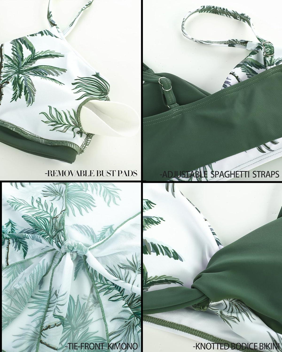 imageGRACE KARIN Teen Girls Bathing Suits Kids 4 Piece Long Sleeve Swimsuit Kimono Up Pants Bikini Tankini Set Swimwear