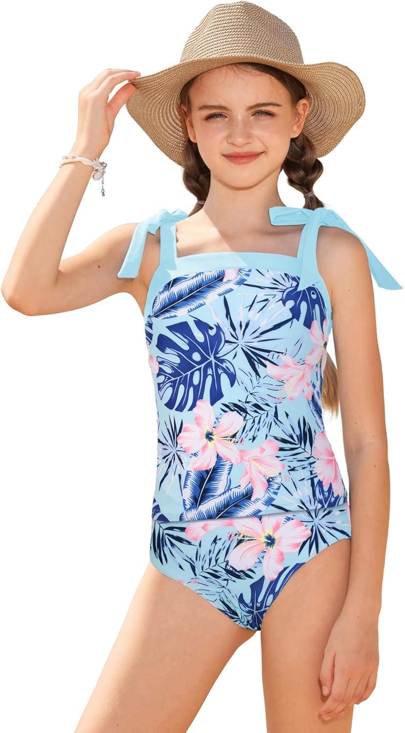 imageGRACE KARIN Teen Girls Swimsuits 2 Piece Tankini Set Bathing Suits for Kids 714YBlue