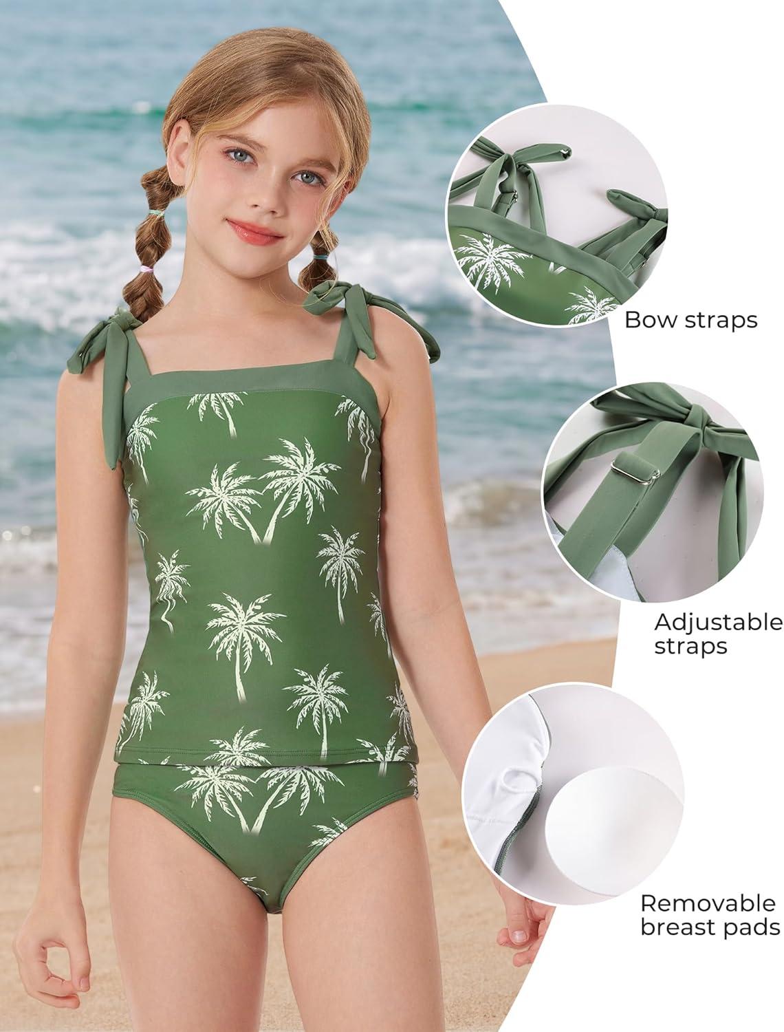 imageGRACE KARIN Teen Girls Swimsuits 2 Piece Tankini Set Bathing Suits for Kids 714YGreen