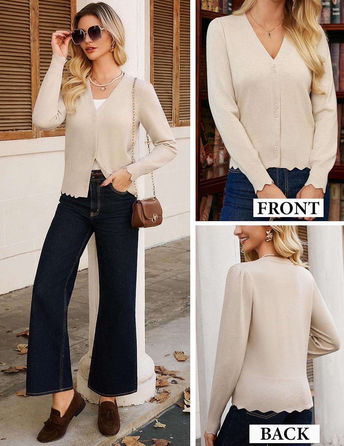 imageGRACE KARIN Women Cropped Cardigan Sweaters Lightweight Long Sleeve Shrug Button Up V Neck Knit Sweater Tops SpringApricot