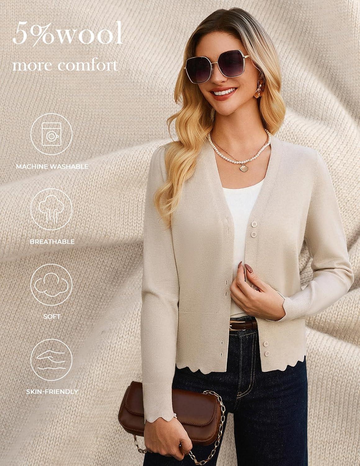 imageGRACE KARIN Women Cropped Cardigan Sweaters Lightweight Long Sleeve Shrug Button Up V Neck Knit Sweater Tops SpringApricot