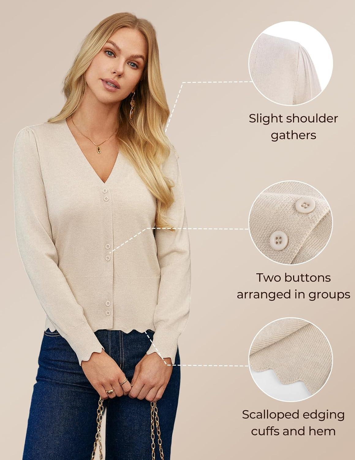 imageGRACE KARIN Women Cropped Cardigan Sweaters Lightweight Long Sleeve Shrug Button Up V Neck Knit Sweater Tops SpringApricot
