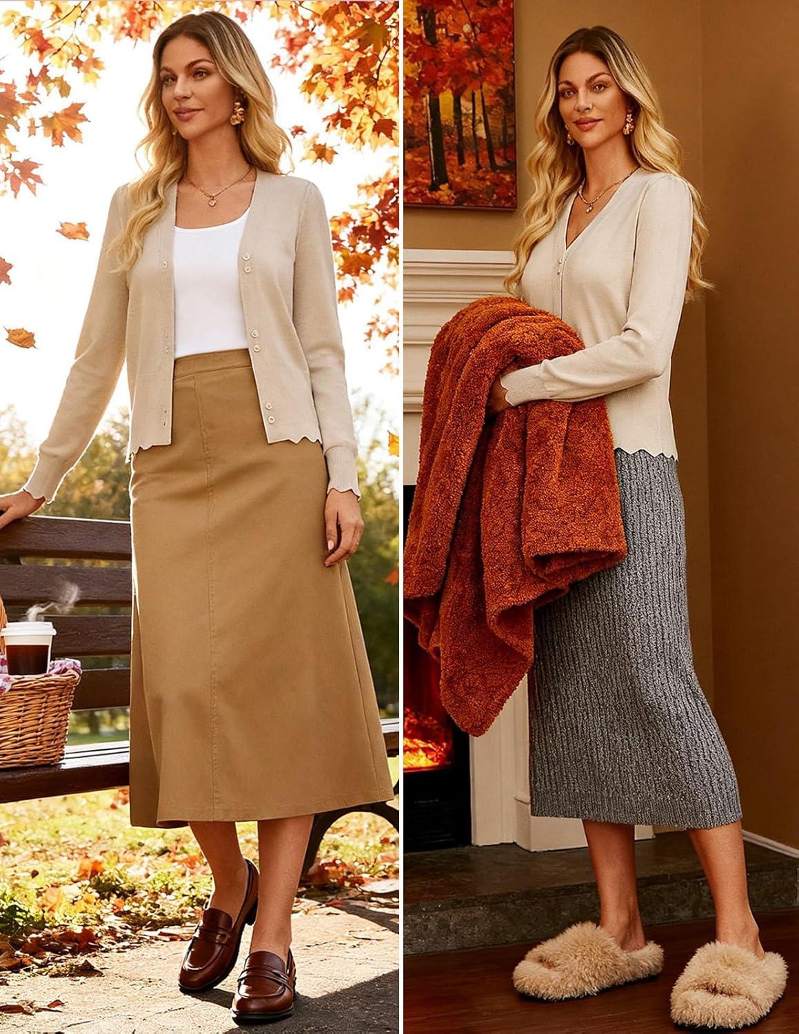 imageGRACE KARIN Women Cropped Cardigan Sweaters Lightweight Long Sleeve Shrug Button Up V Neck Knit Sweater Tops SpringApricot