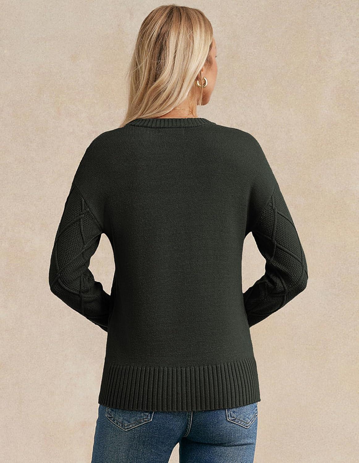 imageGRACE KARIN Women Fall Long Sleeve Crew Neck Sweaters 2025 Fashion Knit Trendy Pullover Top Cable Stretchy Winter ClothesArmy Green