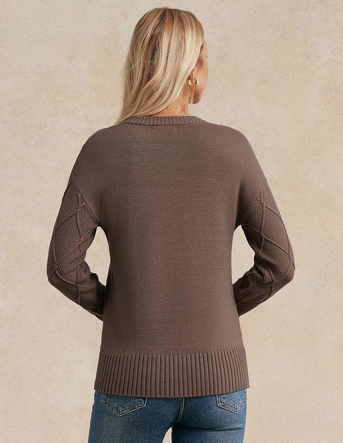 imageGRACE KARIN Women Fall Long Sleeve Crew Neck Sweaters 2025 Fashion Knit Trendy Pullover Top Cable Stretchy Winter ClothesCoffee