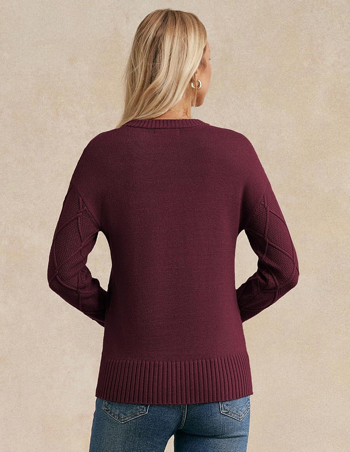 imageGRACE KARIN Women Fall Long Sleeve Crew Neck Sweaters 2025 Fashion Knit Trendy Pullover Top Cable Stretchy Winter ClothesWine