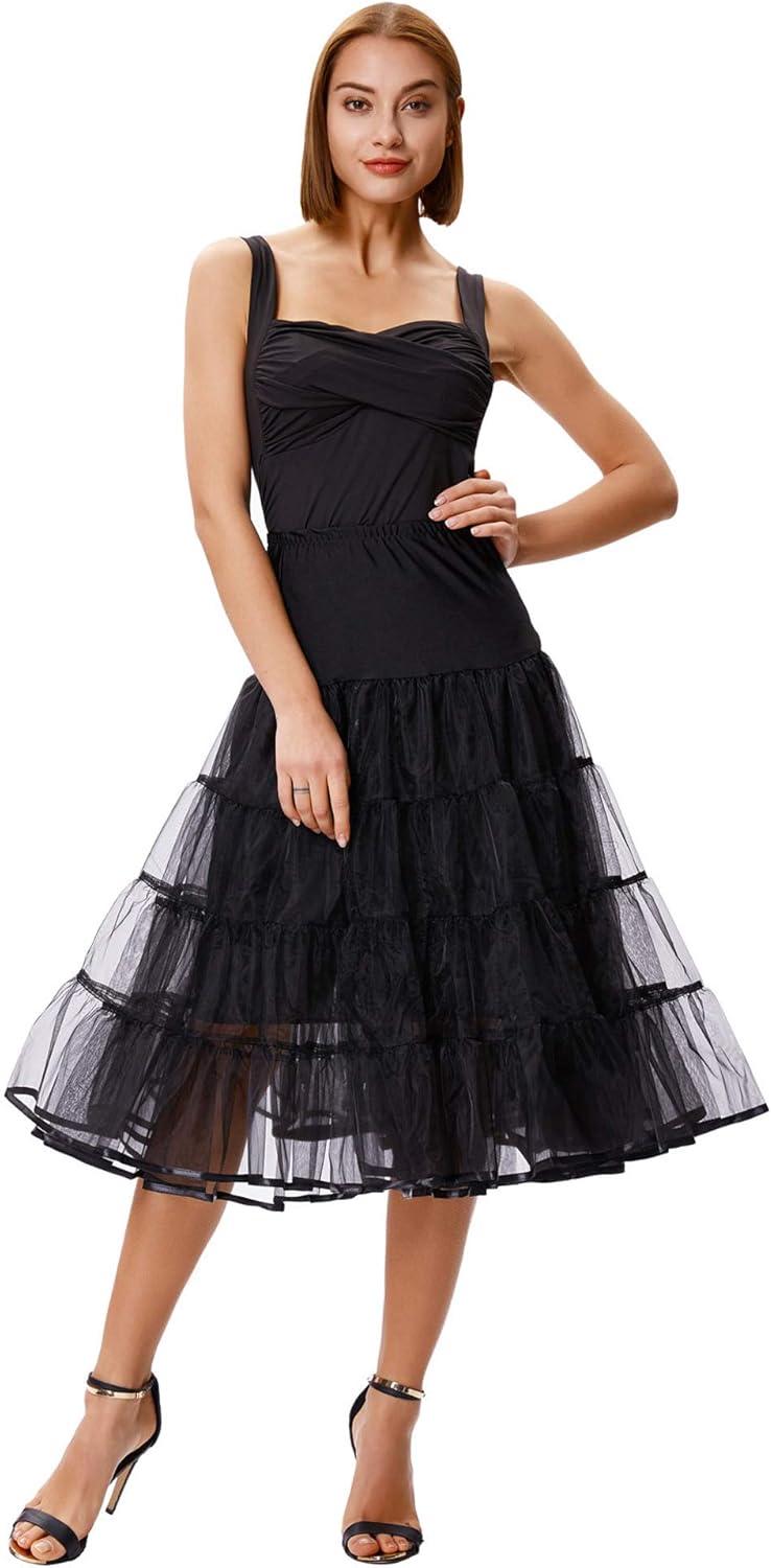 imageGRACE KARIN Womens 50s Vintage Petticoat Crinoline Tutu Underskirts Tea Length 30 inch LongBlack