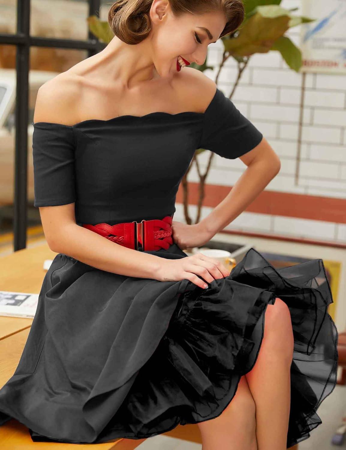imageGRACE KARIN Womens 50s Vintage Petticoat Crinoline Tutu Underskirts Tea Length 30 inch LongBlack