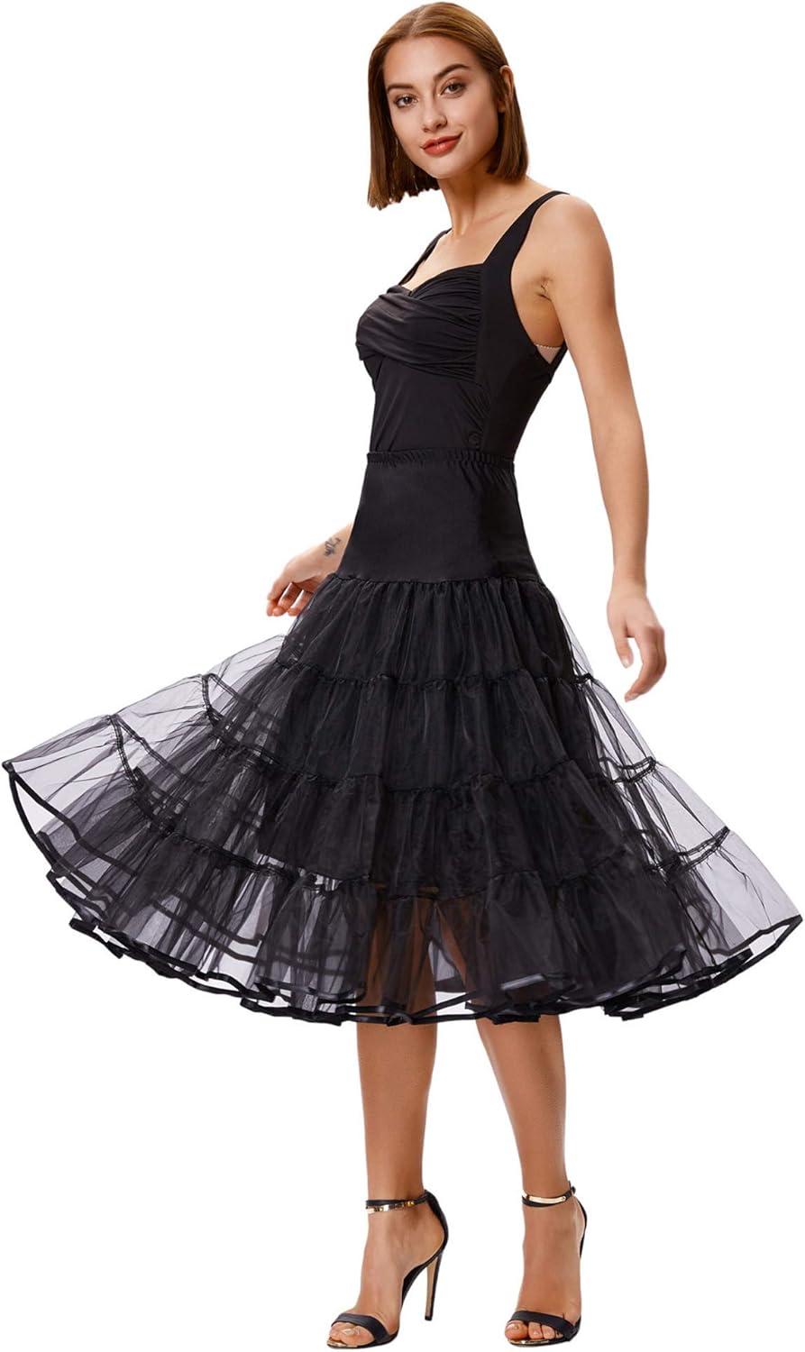 imageGRACE KARIN Womens 50s Vintage Petticoat Crinoline Tutu Underskirts Tea Length 30 inch LongBlack