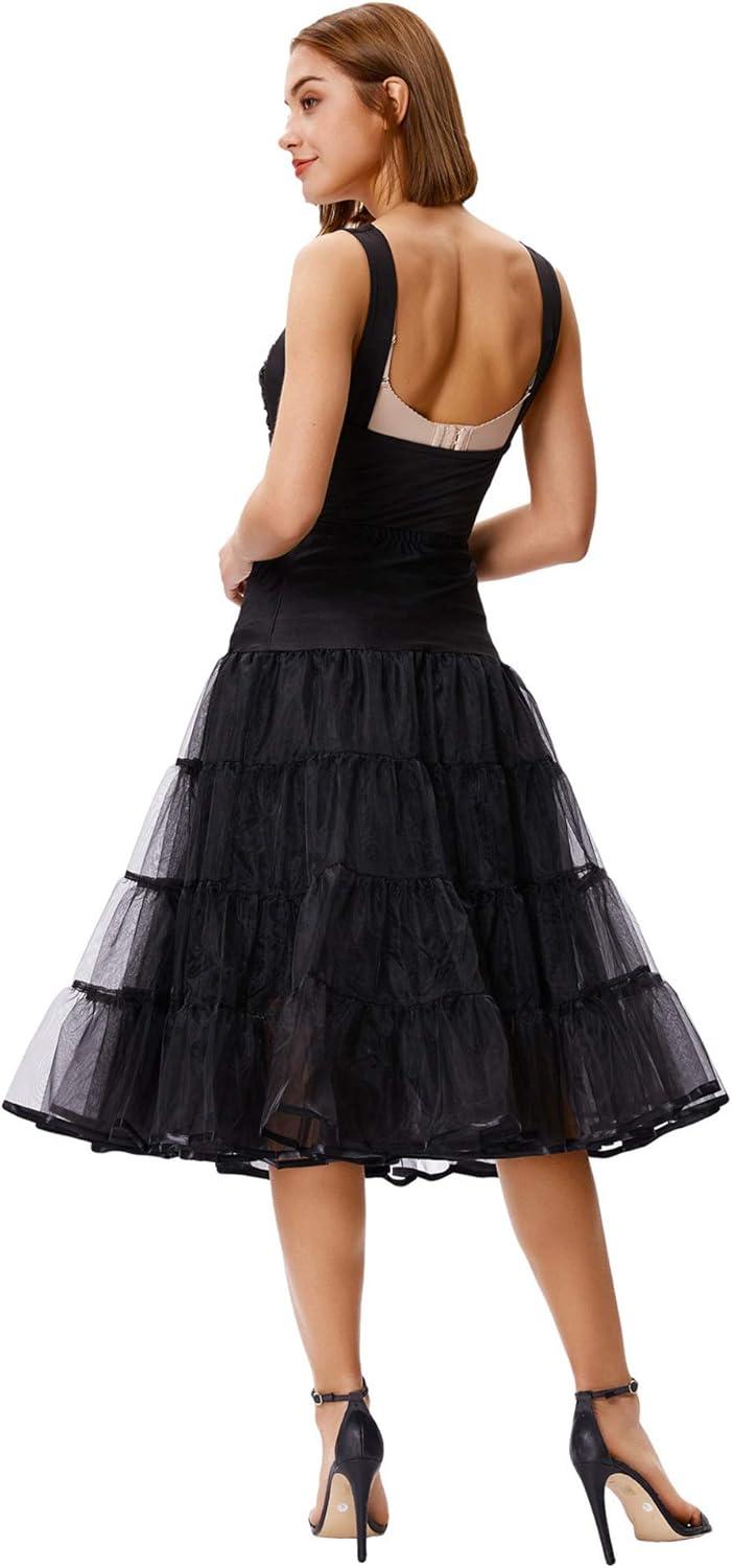 imageGRACE KARIN Womens 50s Vintage Petticoat Crinoline Tutu Underskirts Tea Length 30 inch LongBlack
