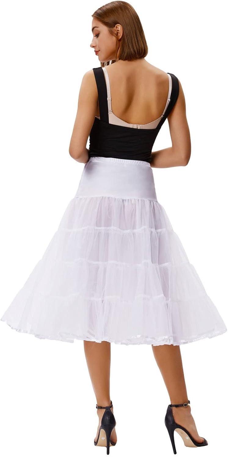 imageGRACE KARIN Womens 50s Vintage Petticoat Crinoline Tutu Underskirts Tea Length 30 inch LongWhite