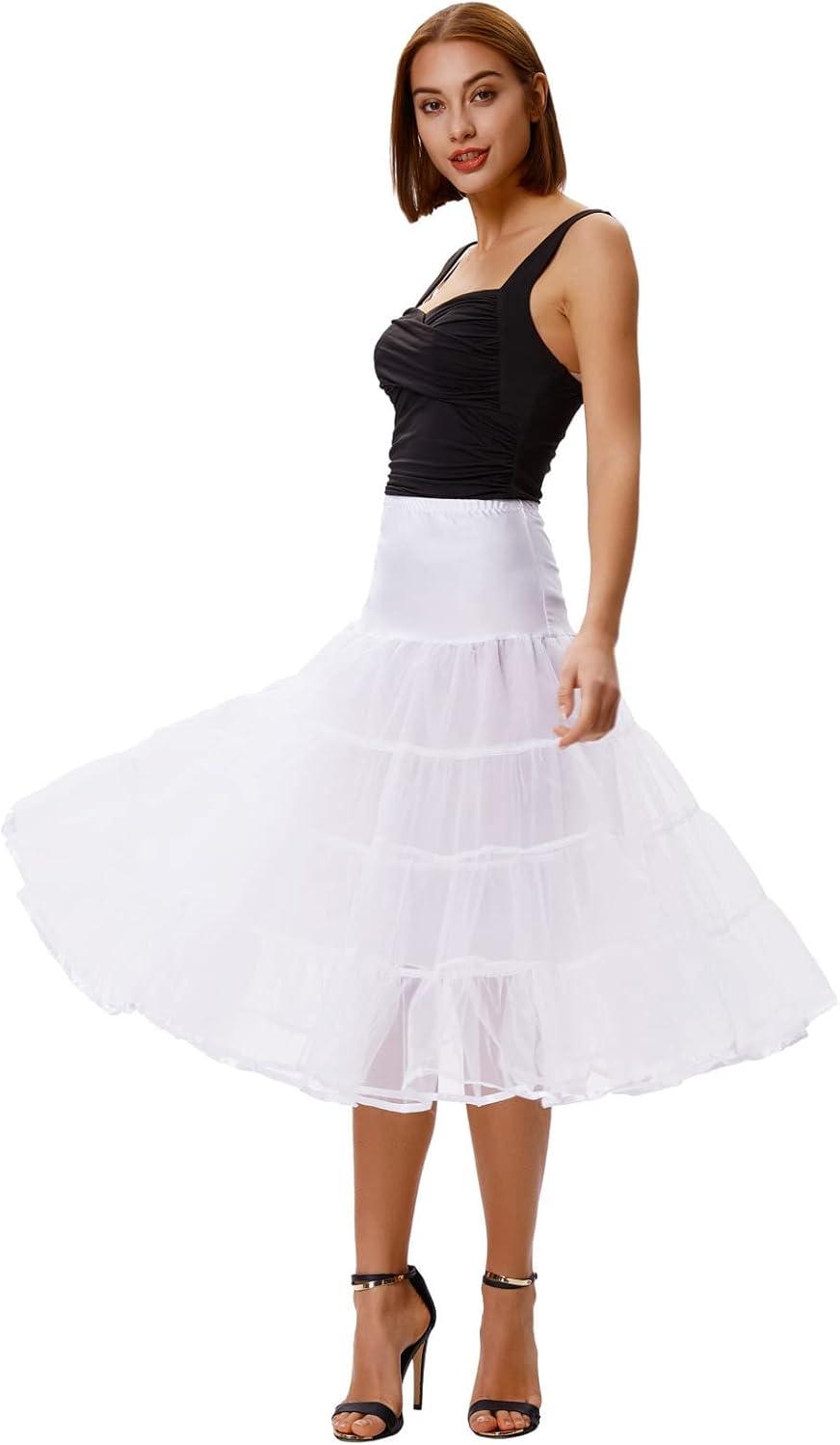 imageGRACE KARIN Womens 50s Vintage Petticoat Crinoline Tutu Underskirts Tea Length 30 inch LongWhite
