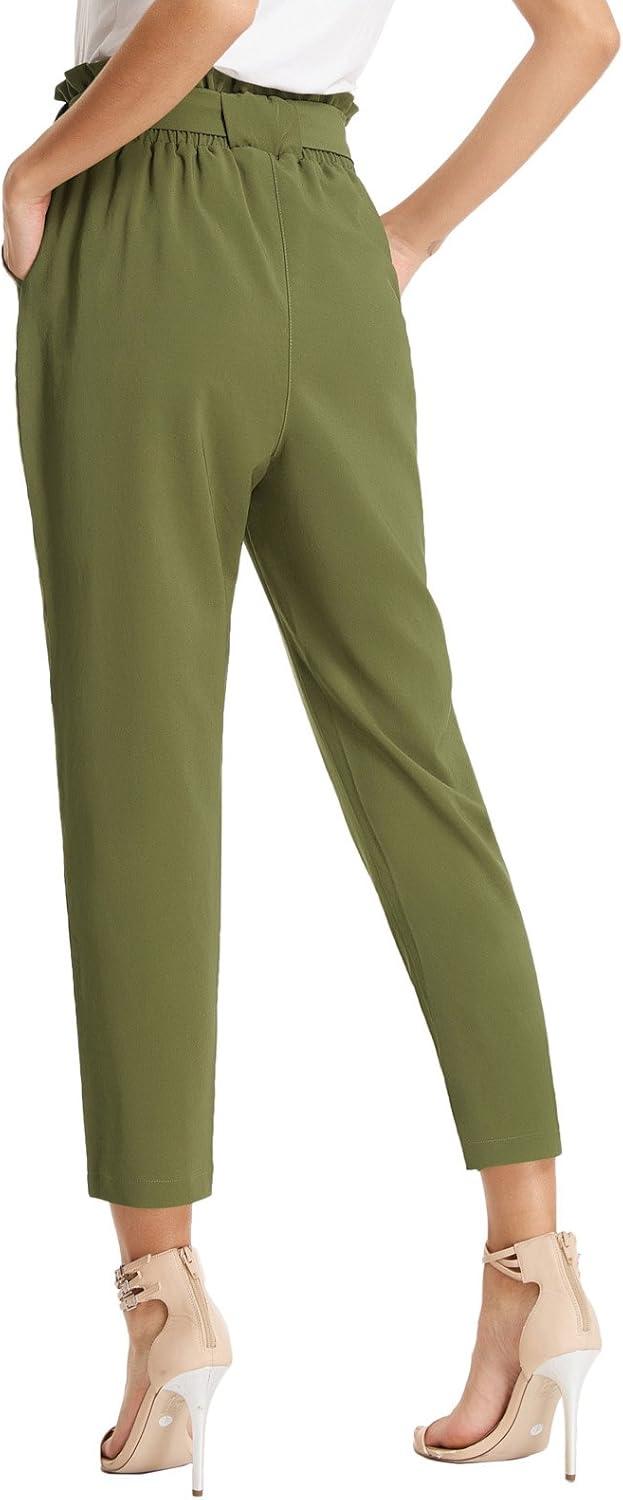 imageGRACE KARIN Womens Hight Waisted Work Pants Cropped Paper Bag Business Casual Pants with PocketsArmy Green