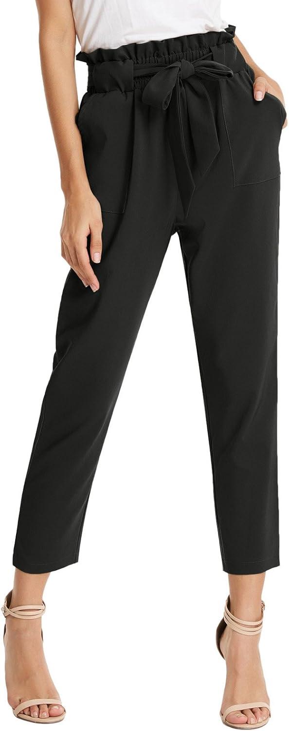 imageGRACE KARIN Womens Hight Waisted Work Pants Cropped Paper Bag Business Casual Pants with PocketsBlack