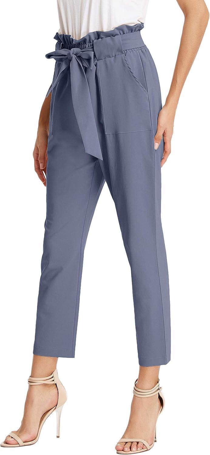 imageGRACE KARIN Womens Hight Waisted Work Pants Cropped Paper Bag Business Casual Pants with PocketsBluegray