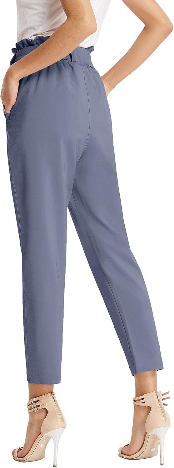 imageGRACE KARIN Womens Hight Waisted Work Pants Cropped Paper Bag Business Casual Pants with PocketsBluegray