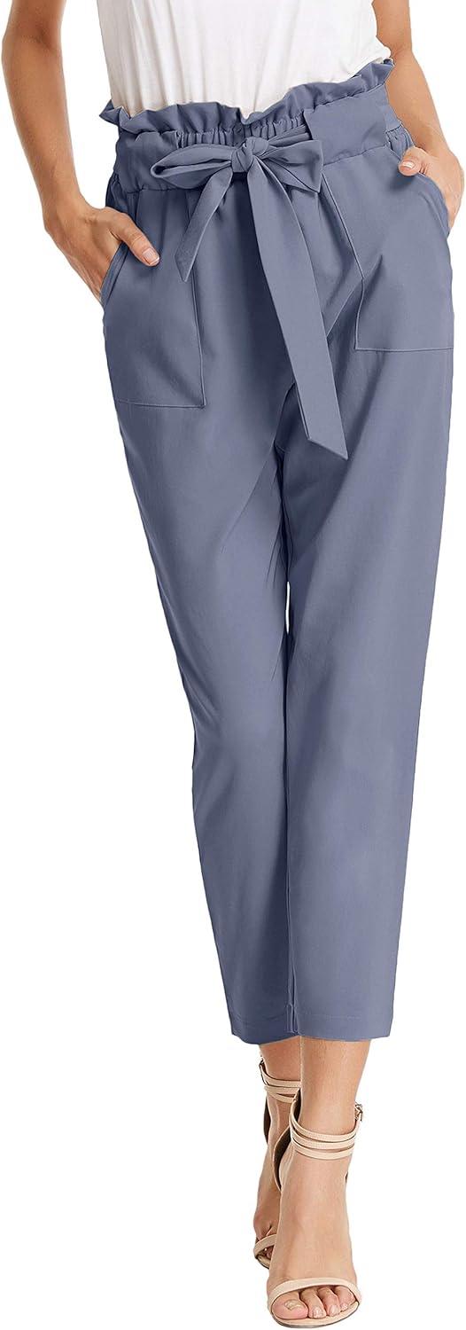 imageGRACE KARIN Womens Hight Waisted Work Pants Cropped Paper Bag Business Casual Pants with PocketsBluegray