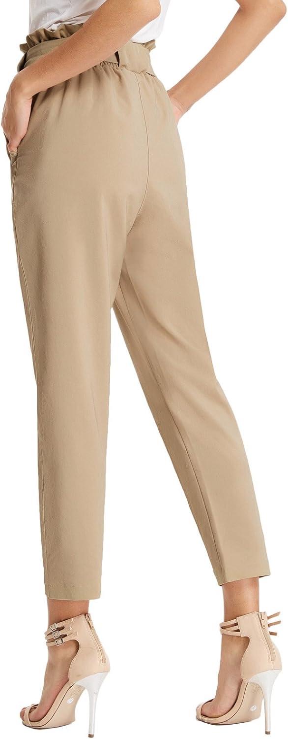 imageGRACE KARIN Womens Hight Waisted Work Pants Cropped Paper Bag Business Casual Pants with PocketsCamel