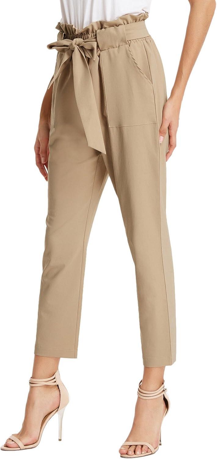 imageGRACE KARIN Womens Hight Waisted Work Pants Cropped Paper Bag Business Casual Pants with PocketsCamel