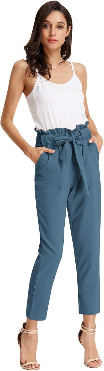imageGRACE KARIN Womens Hight Waisted Work Pants Cropped Paper Bag Business Casual Pants with PocketsDeep Blue Haze