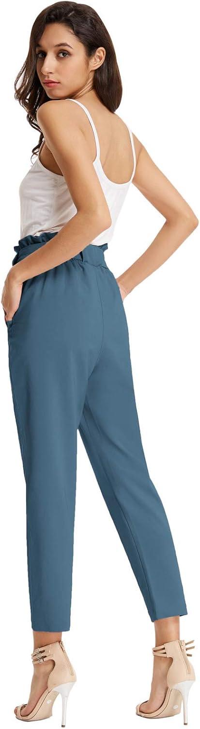 imageGRACE KARIN Womens Hight Waisted Work Pants Cropped Paper Bag Business Casual Pants with PocketsDeep Blue Haze