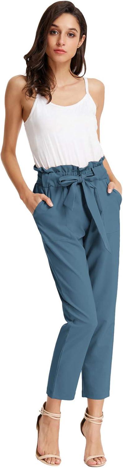 imageGRACE KARIN Womens Hight Waisted Work Pants Cropped Paper Bag Business Casual Pants with PocketsDeep Blue Haze