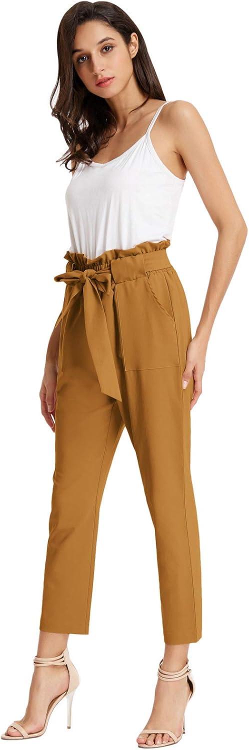 imageGRACE KARIN Womens Hight Waisted Work Pants Cropped Paper Bag Business Casual Pants with PocketsGinger