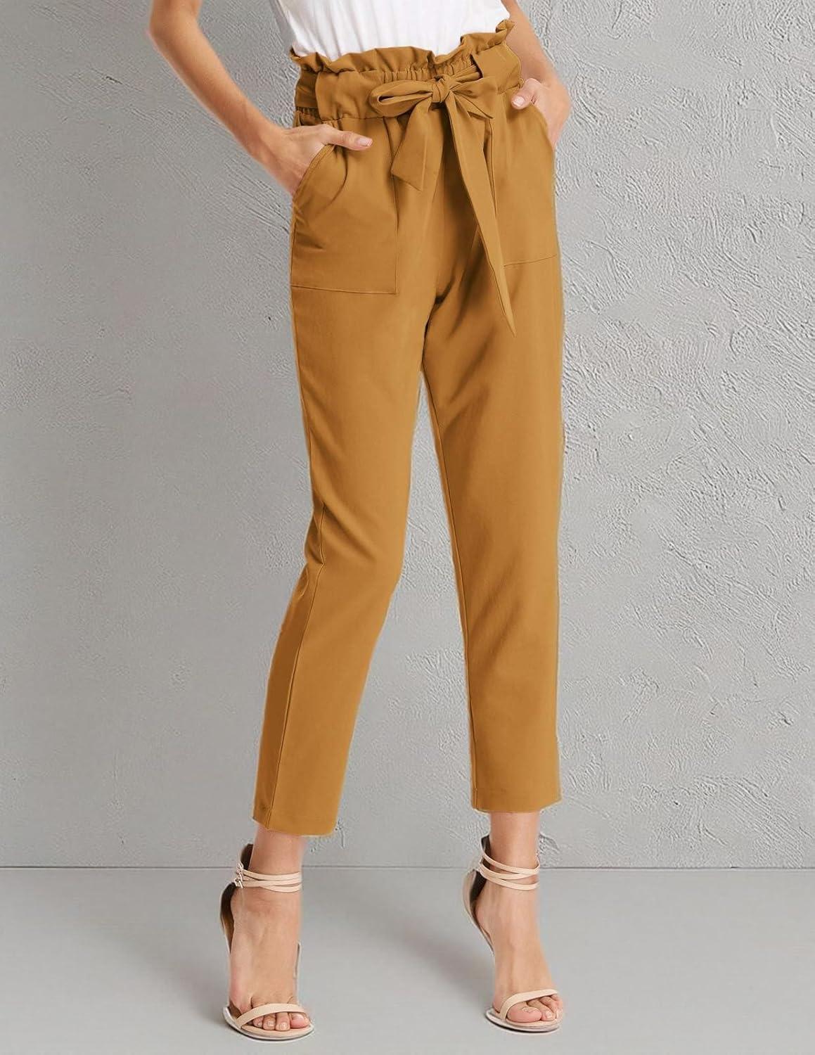 imageGRACE KARIN Womens Hight Waisted Work Pants Cropped Paper Bag Business Casual Pants with PocketsGinger