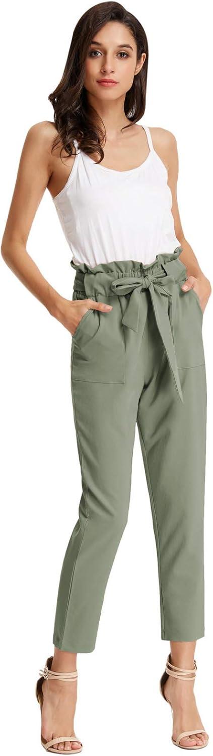 imageGRACE KARIN Womens Hight Waisted Work Pants Cropped Paper Bag Business Casual Pants with PocketsGray Green