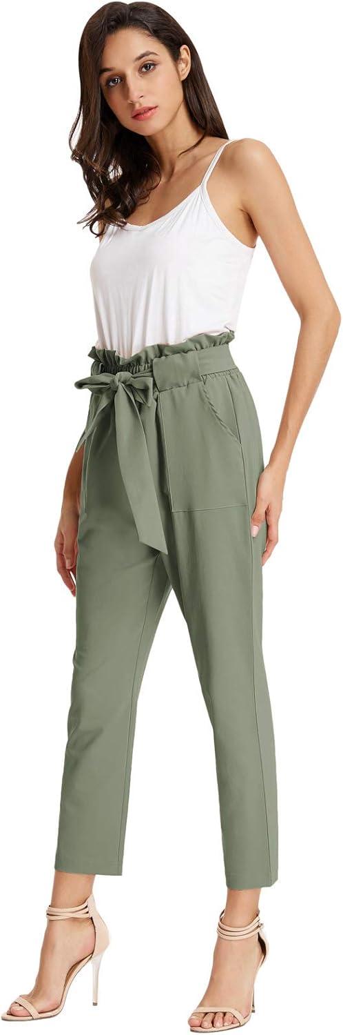 imageGRACE KARIN Womens Hight Waisted Work Pants Cropped Paper Bag Business Casual Pants with PocketsGray Green