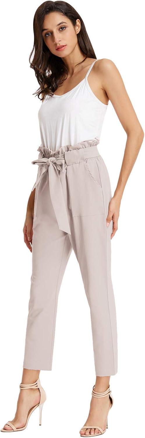 imageGRACE KARIN Womens Hight Waisted Work Pants Cropped Paper Bag Business Casual Pants with PocketsLavender Blush