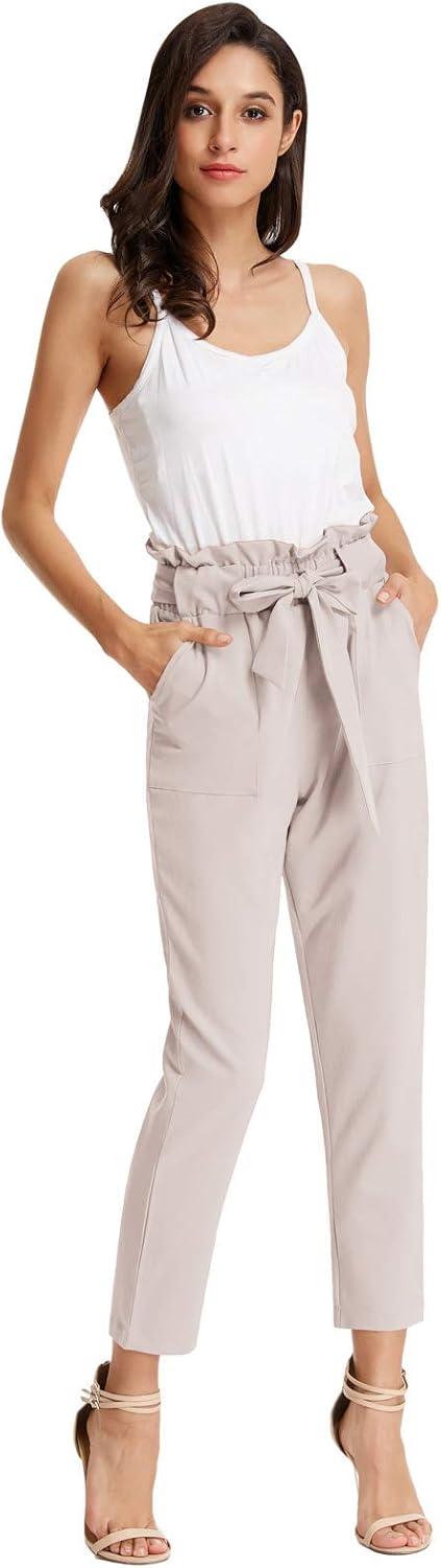 imageGRACE KARIN Womens Hight Waisted Work Pants Cropped Paper Bag Business Casual Pants with PocketsLavender Blush