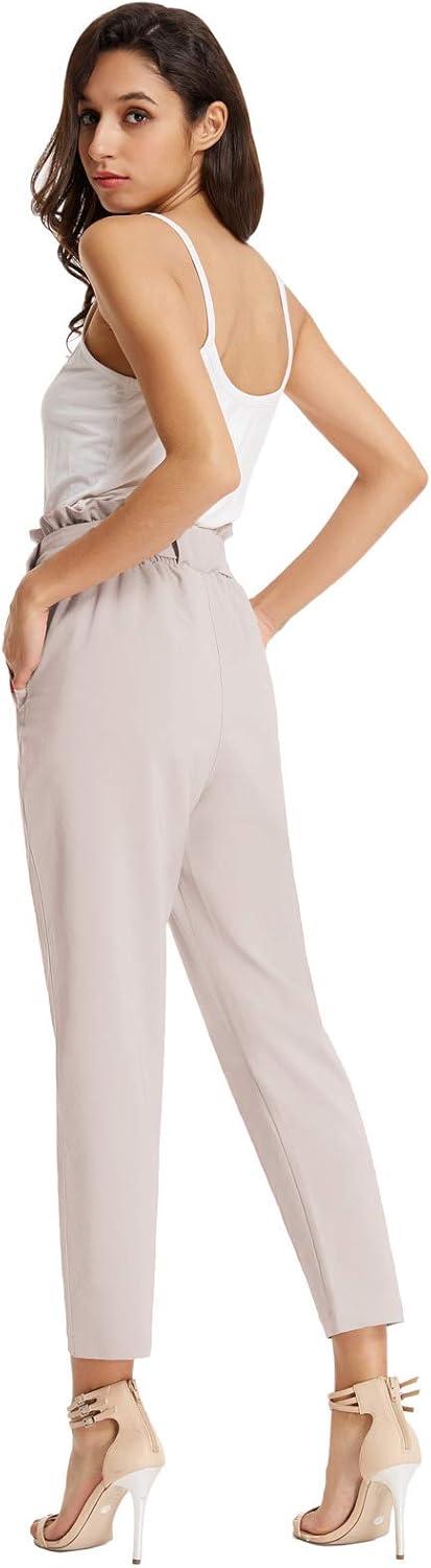 imageGRACE KARIN Womens Hight Waisted Work Pants Cropped Paper Bag Business Casual Pants with PocketsLavender Blush