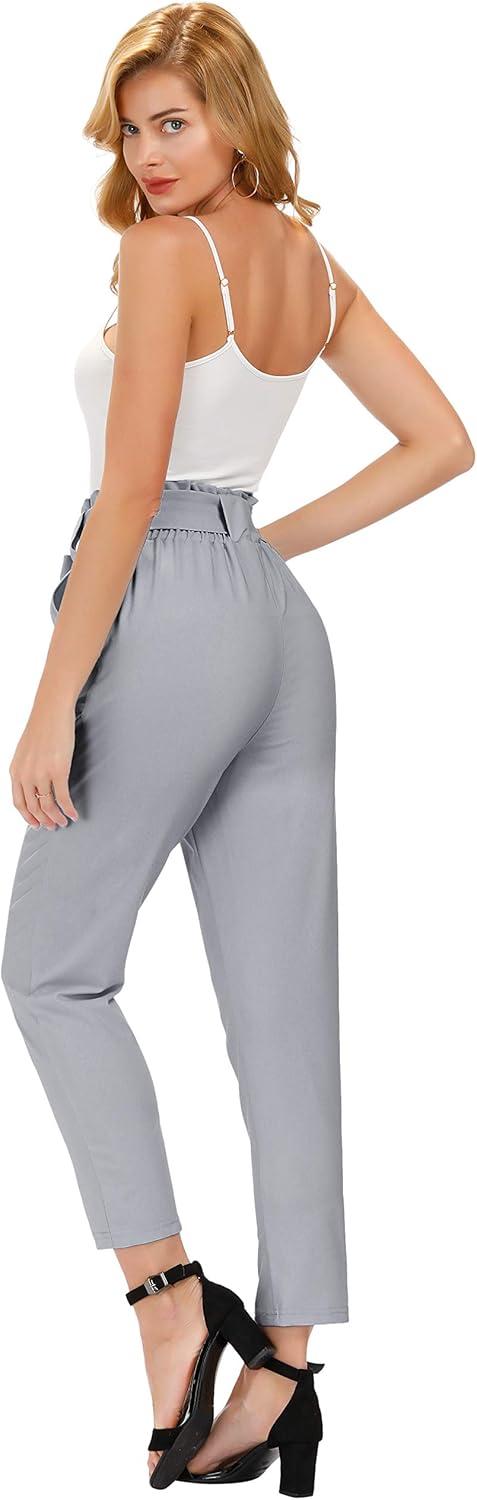 imageGRACE KARIN Womens Hight Waisted Work Pants Cropped Paper Bag Business Casual Pants with PocketsLight Gray