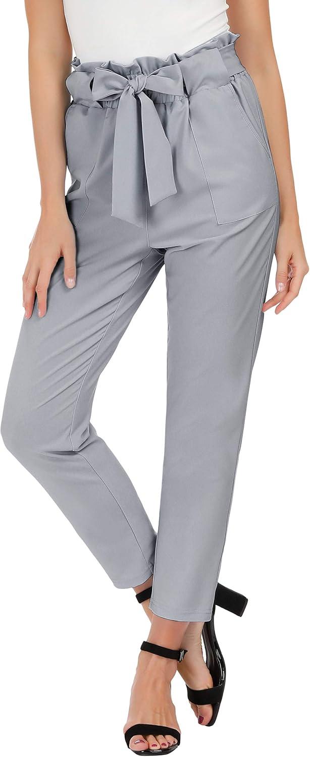 imageGRACE KARIN Womens Hight Waisted Work Pants Cropped Paper Bag Business Casual Pants with PocketsLight Gray