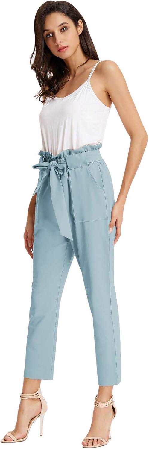 imageGRACE KARIN Womens Hight Waisted Work Pants Cropped Paper Bag Business Casual Pants with PocketsMedium Blue