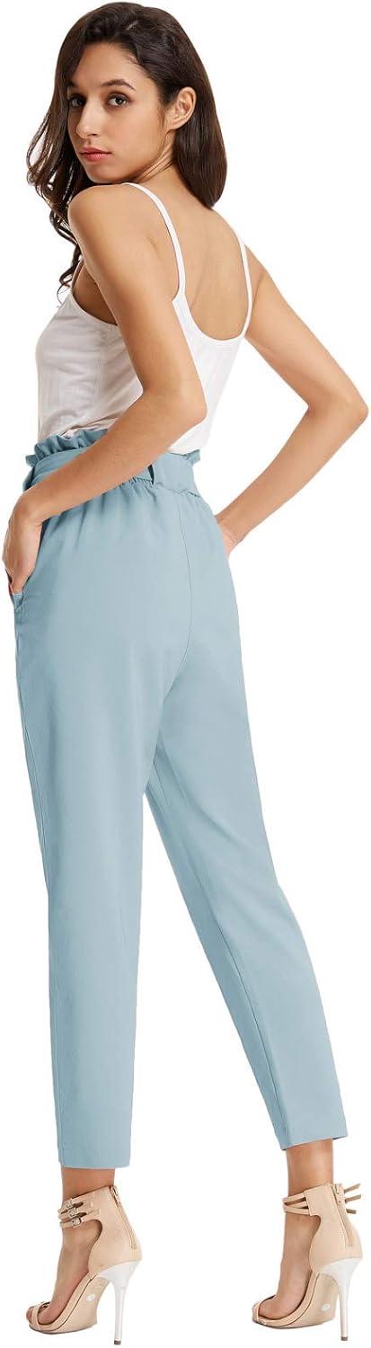 imageGRACE KARIN Womens Hight Waisted Work Pants Cropped Paper Bag Business Casual Pants with PocketsMedium Blue