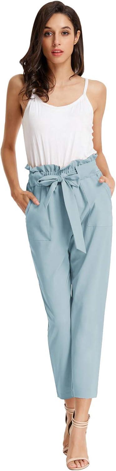 imageGRACE KARIN Womens Hight Waisted Work Pants Cropped Paper Bag Business Casual Pants with PocketsMedium Blue